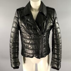 ALEXANDER WANG Size 8 Black Leather Quilted Puffer Moto Racer Jacket